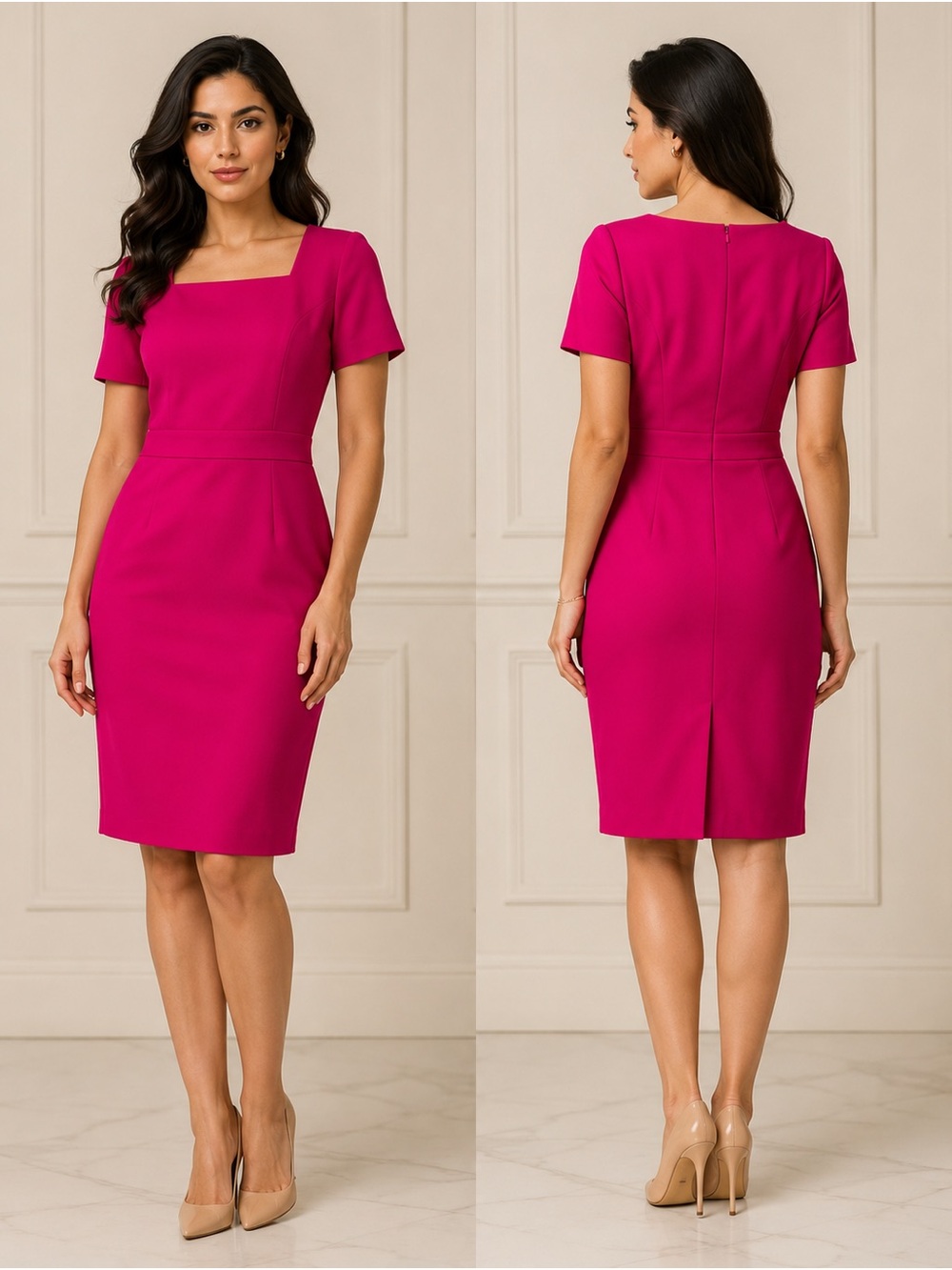 Brooks Brothers Fuchsia Square-Neck Sheath Midi Dress